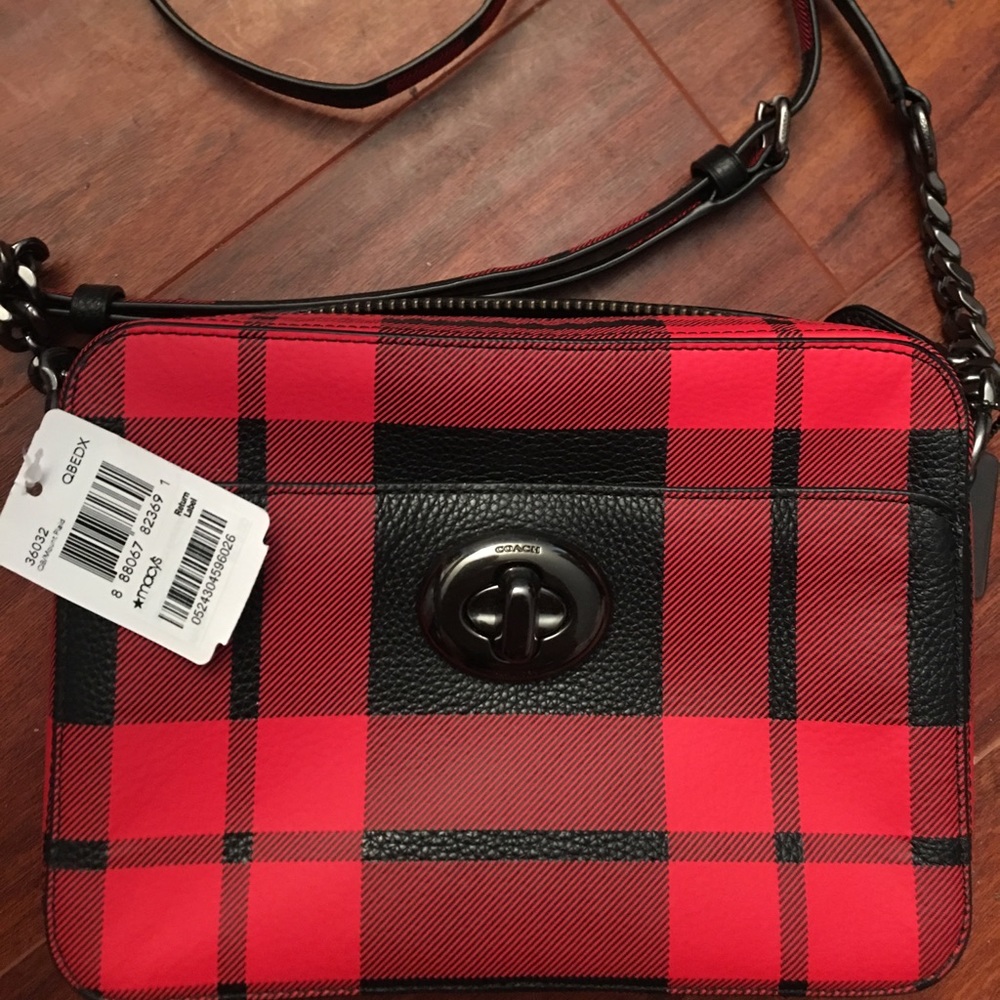 Coach Mount Plaid Turnlock Camera Crossbody